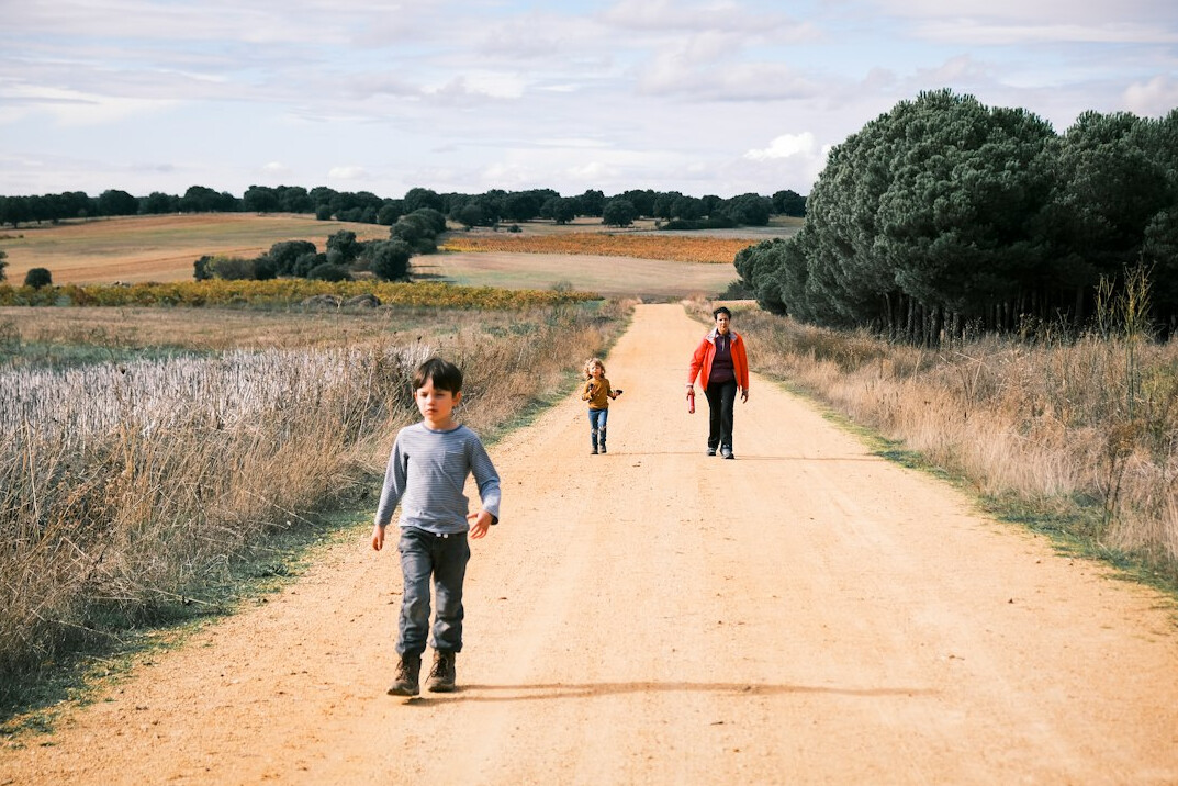 family enjoying rural nature walk